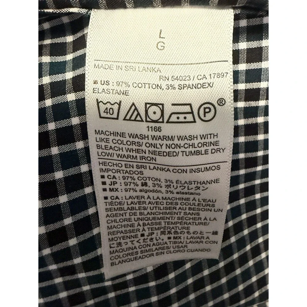 Banana Republic Men's Large Green/Black Checkered Button Down Darting Back